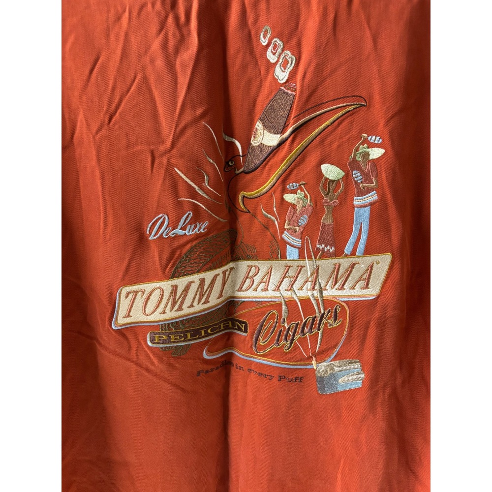 Tommy Bahama Mens‎ XL Silk Burnt Orange Pelican Cigars Embroidered Camp Shirt - Picture 4 of 4